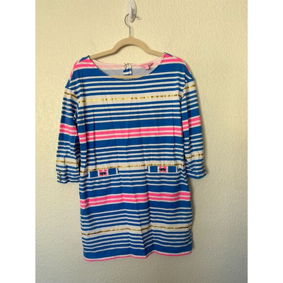 Lilly Pulitzer Lena Dress in Lapis Blue Tiki Stripe Sz Small - Picture 2 of 9